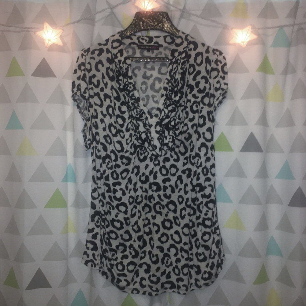 Black & White Leopard Ruffle Top